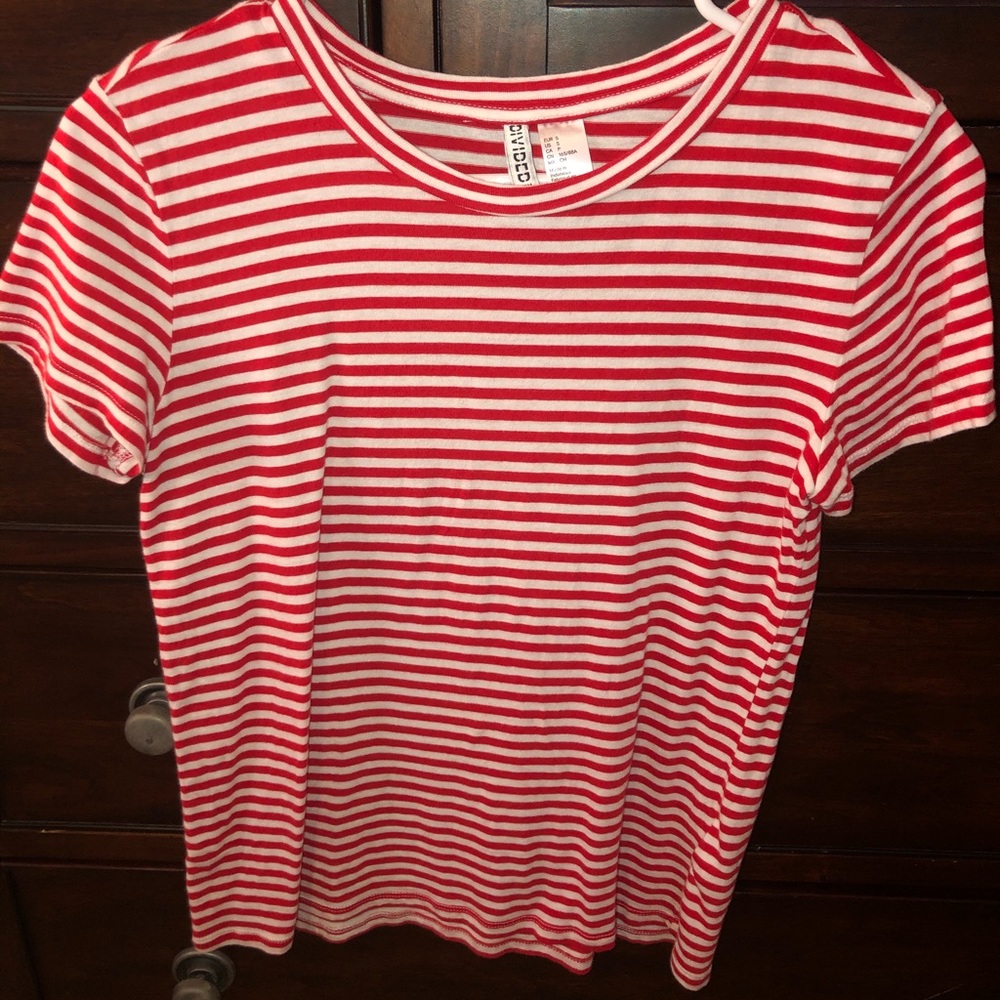 H&M white and red striped tee